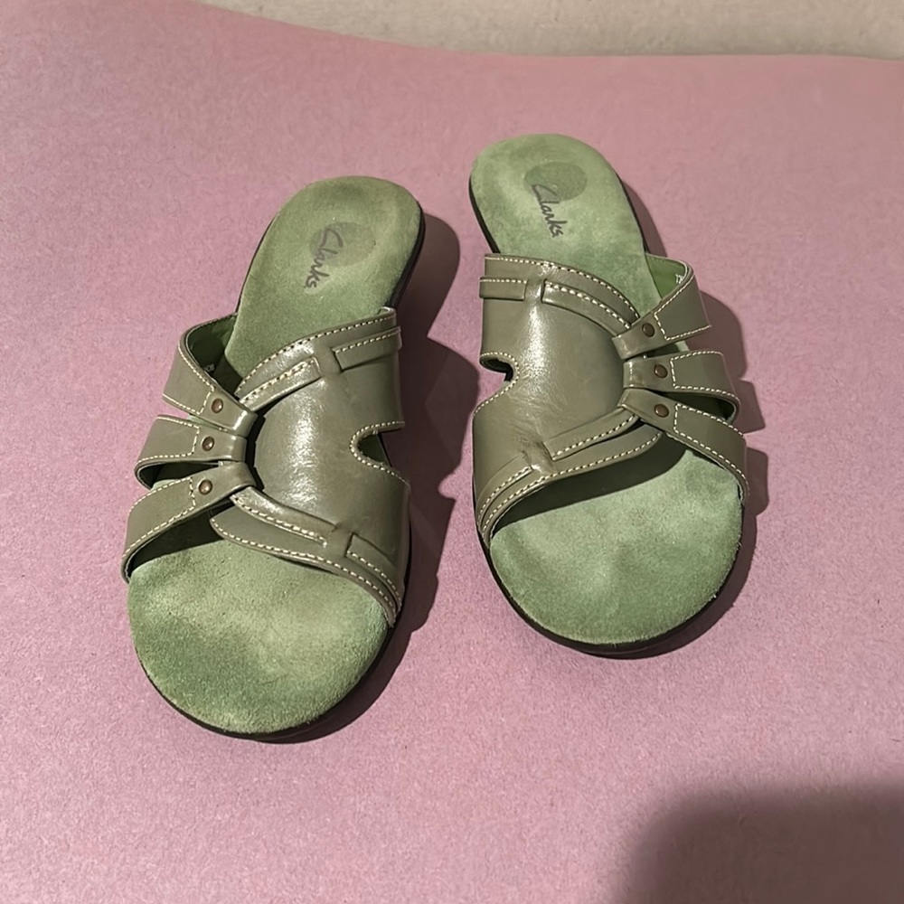 Lovely sage green Clark sandals